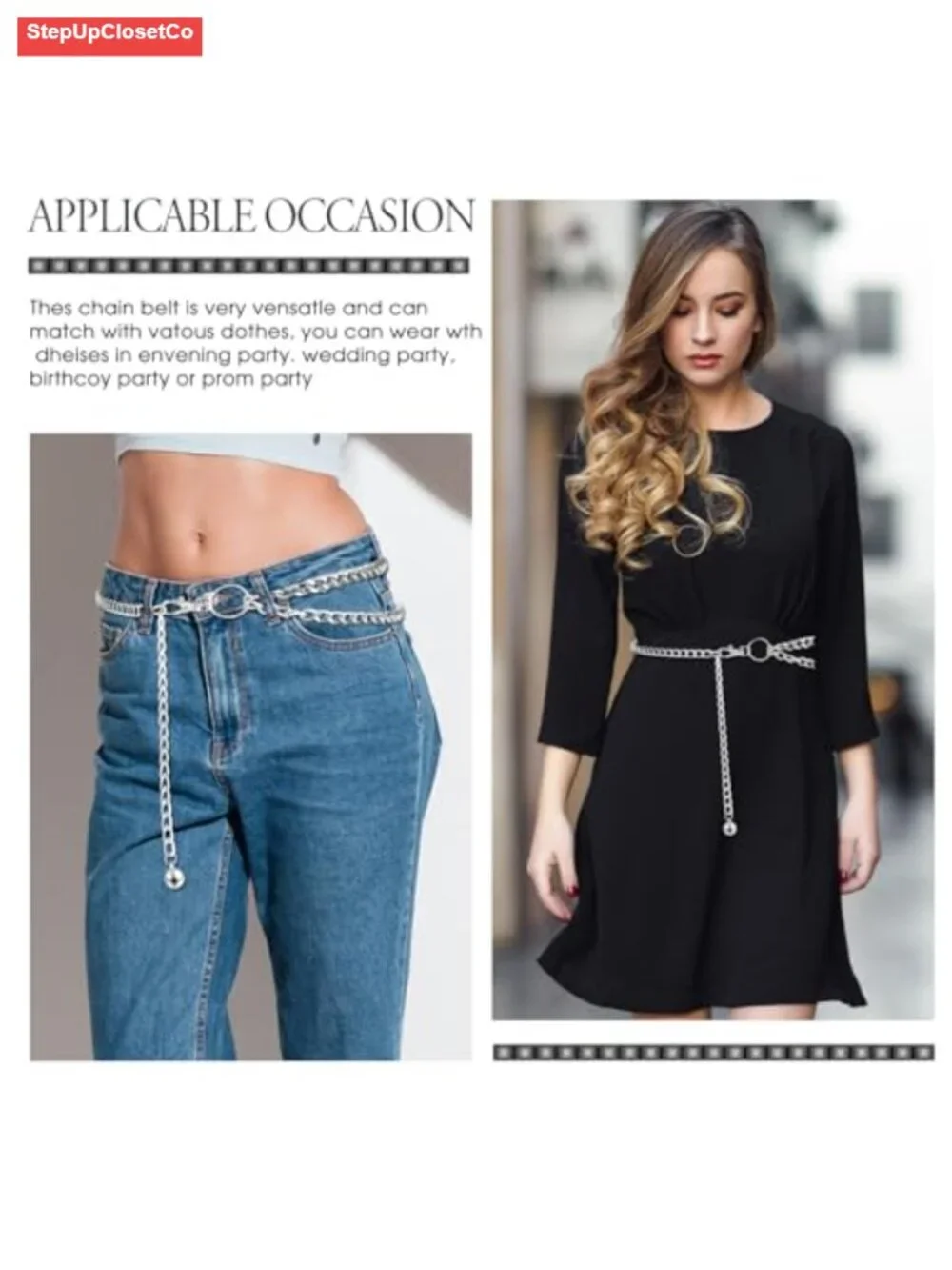 Women's Multi-Layer Chain Belt Adjustable Metal Waist Belt for Dresses Pants